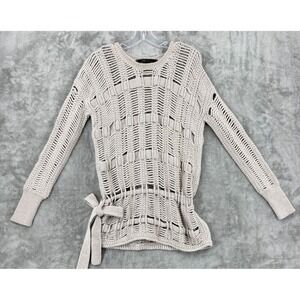 BCBGMaxazria Sweater Womens XS Alpaca Blend Open Knit Slouchy Side Tie Coquette